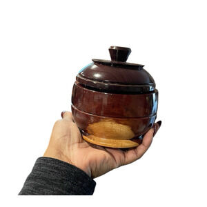 Vintage Two-Toned Wood Canister with Lid, Mid-Century Modern Trinket Container